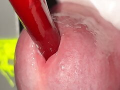teen boy sounding with brush until huge cum closeup