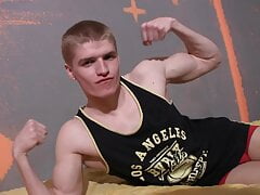 Young handsome dude flaunts his body in front of the camera and jerks his cock until he jerks off