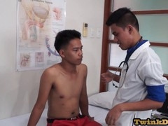 Young Asian guy deepthroats doctor after medical check-up and anal examination