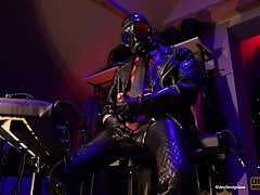 Leather guy jerking off his big cock