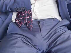 Suited and booted daddy bulging and stroking my hard cock