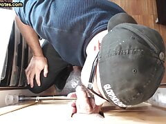 POV gloryhole DILF sucks off and wanks amateurs dick