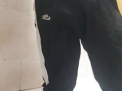 Pissing in my shiny Nike trackies again and nice spray in my mouth!