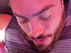 SELF FACIAL CUMSHOT on my camper, Fellating my own nads & manmeat