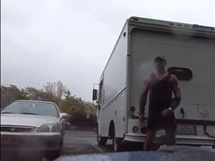 Guys Very Public Rainy Stroking in parking lot 7