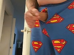 Uncut cub cum  in Superhero pjs.
