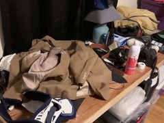 Sweaty and intense gay BDSM bondage fetish session with breath control and leather