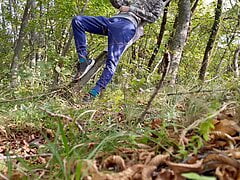 18 years old naughty boy jerks off on a tree