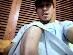 Stunning Venezuelan latino shows off his big hard-on while jerking off on webcam