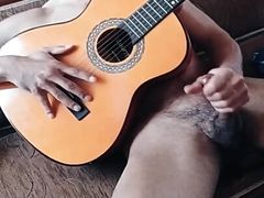 18 year old boy masturbating with guitar and ejaculates on it