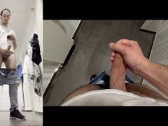 Locker room solo fun: European hunk jerks off in HD