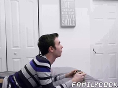 Handsome dad slamming stepsons tight raw hole