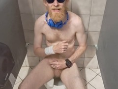 Hairy twink, bathroom cruising, naturist