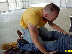 pent up car mehanic deepthroated and screwed bareback by horny gay guy