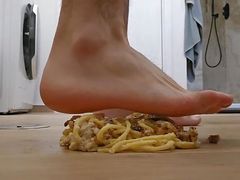 Smashing Pasta Carbonara With My Big Feet