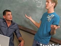 Twink cums from teachers massive dick