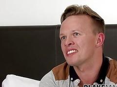 Gay jock strips after an interview and jerks off solo