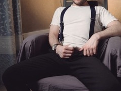 Handsome man Noel Dero pleasures himself post-work, reaching a noisy climax