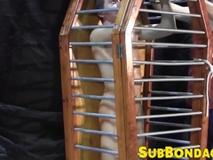 Cage torment fetish with jock who loves getting whipped