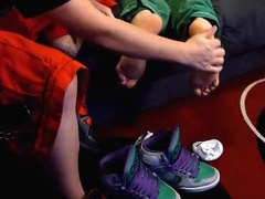 Jazza Plays with FoxxySneakerKr3w's Feet and shoes