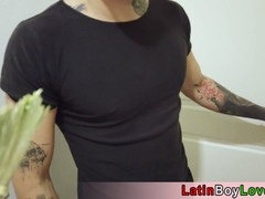 Tattooed Brazilian amateur Latin guy Axel gets bareback pounded in the ass for cash