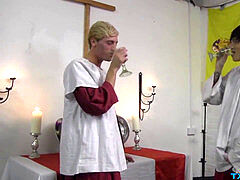 Skinny twunk and his paramour buddy get naughty in the church
