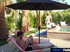Laid-back Daddy Romps his Lil Sonnie beside the Pool