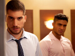 Handsome businessman takes off his uniform for sex