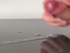 Yam-sized pop-shot on reflecting table after days of edging