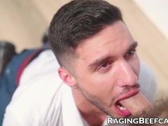 Luciano gives Drew Valentino a rooftop BJ and rides his cock in bed