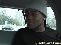Ebony guy jerks whiteys cock for cumshot