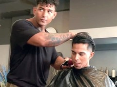 Angel Santana rides his barber Kenzo Alvarez and takes it doggy style against the shop mirror
