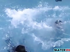 Four dudes get wet in a pool before having group spank