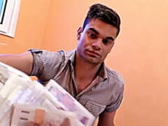 Brunette guy enjoying a hot load after POV fucking