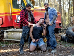 Heavy hunk truck drivers goes into gay threeway by the road - Teddy Torres , Markus Kage , Ryan Bones