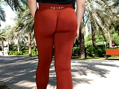 Big Ass Big Dick Shemale Flashing in Public in Tight See Through Pants