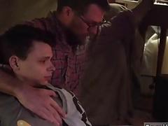 Twink seduced by a gay stud into teasing and blowjobs