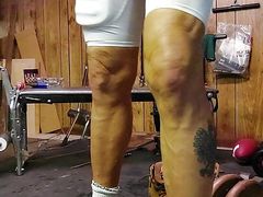 Football coach wearing girdle without jockstrap protection