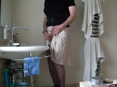 Demurely dressed crossdresser wanking and cumming 11