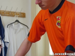 Twink massages and fucks soccer buddy in locker room