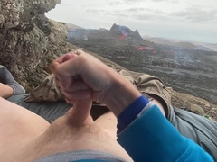 DUAL ERUPTION!! Jerking off while Seeing a Volcano in Iceland Explode