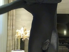 A freak packaged in total-assets pantyhose strokes and takes off his mask when he perceives superb