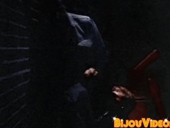 Blonde stud in leather jacked eats ass after sucking dick