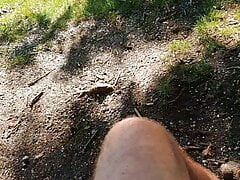 Master Ramon pisses decadently casually from the park bench his divine golden champagne, mouth on slave and swallow and