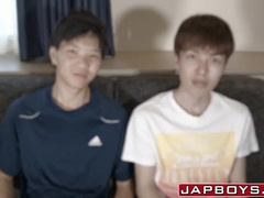 Japanese cutie tugs his dick while being anally hammered