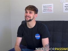 Big cocked gay Jerold Benton masturbates after an interview