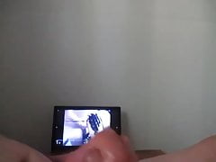Jerking and cumming to porn of myself being spit-roasted