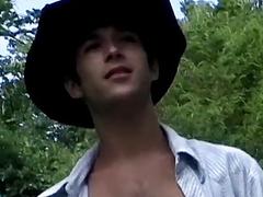 Naughty twinks smoking outdoors and jerking off on a truck