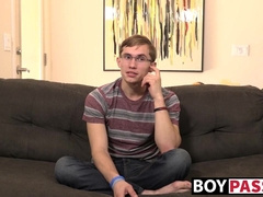 Twink has nice interview before stroking his big dick