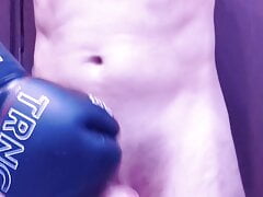 Cock and ball busting with boxing glove, huge cumshot in the end
